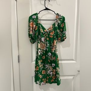 Sim & Sam Green Tropical Floral Puff Sleeve Mini Dress